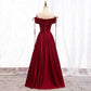 A-Line Burgundy Satin Off the Shoulder Prom Dress    cg19183