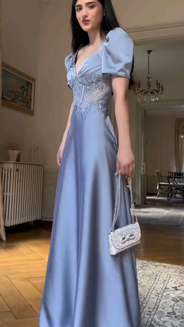 A Line Blue Prom Party Dresses Unique Evening Dress Vintage Princess Dress   cg26021