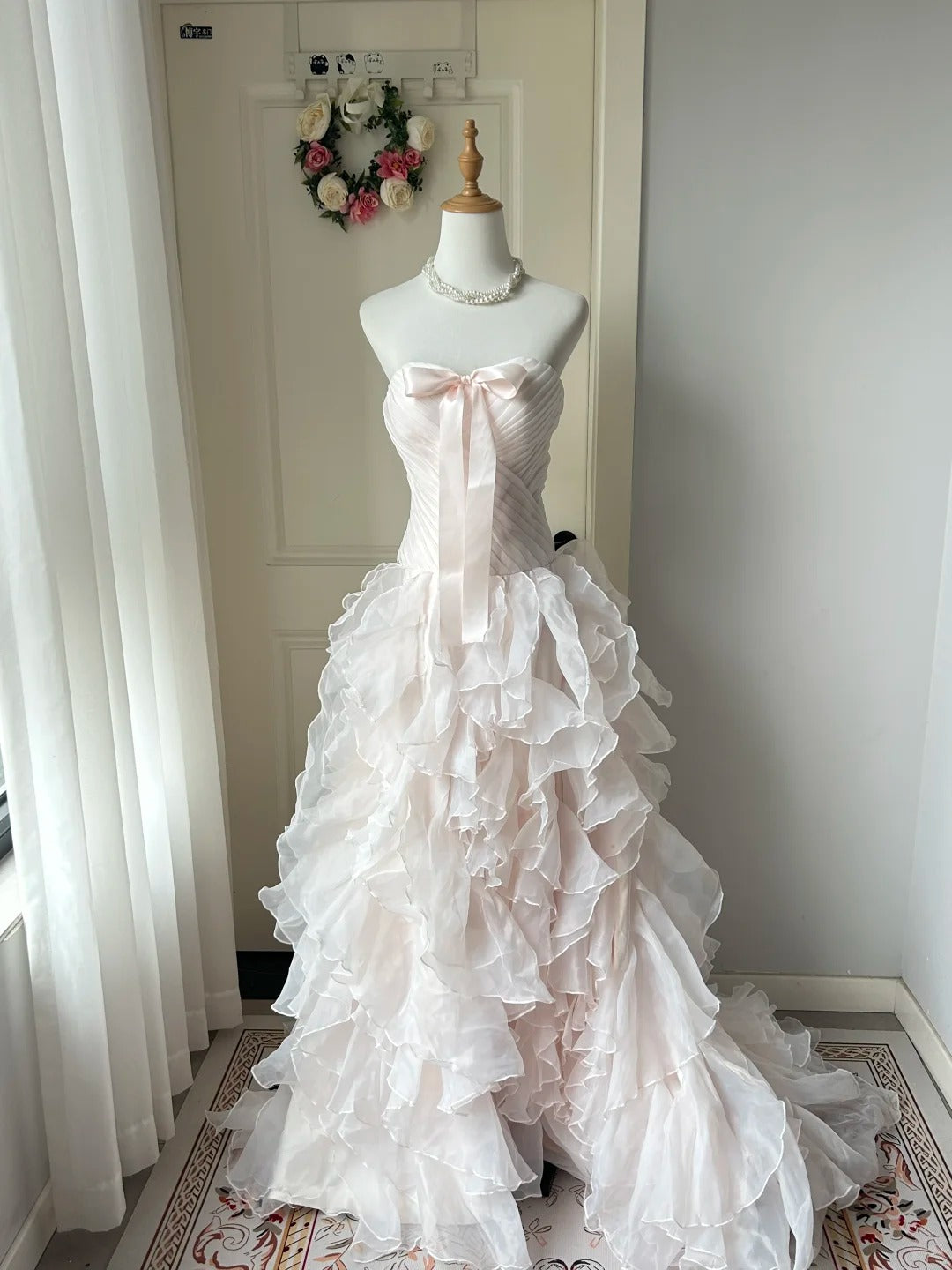 A Line Light Pink Strapless Prom Party Dresses Unique Long Evening Dress Vintage Princess Dress   cg25989