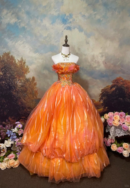 A Line Orange Strapless Ball Gown Quinceanera Dress Unique Evening Dress    cg25571
