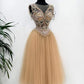 A Line Champagne Tulle Short Party Dress Cocktail Dresses Homecoming Dress     cg25812