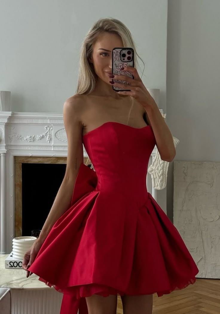 Red A Line Strapless Short Evening Party Dress Homecoming Gowns      cg25599