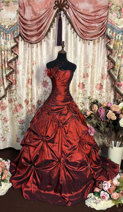 A Line Red Ball Gown Unique Long Evening Dress    cg25541