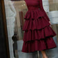 Burgundy Long Sleeves Prom Dress with Layered Skirt   cg7058