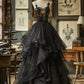 A Line Black Tulle Vintage Evening Dresses,Sleeveless Party Gowns  cg25490
