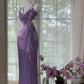 Purple Shiny Evening Dresses, Sleeveless Long Prom Party Gowns With Slit cg25574