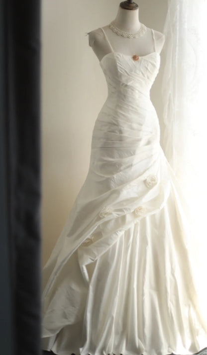 A Line White Wedding Dress Sleeveless Long Princess Evening Dress   cg25939