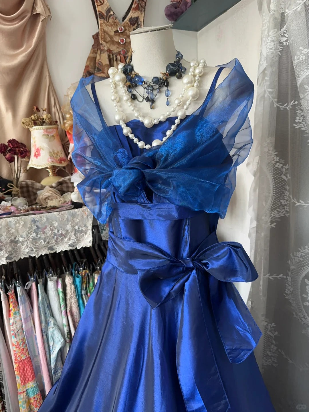 A Line Royal Blue Vintage Long Party Dress Evening Dress Prom Dresses     cg25753