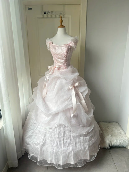 A Line Pink Prom Party Dresses Unique Long Evening Dress Vintage Princess Dress   cg25988