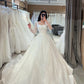 Luxury A-line Wedding Dress Square Neck Long Sleeves Lace Sequin Bridal Gown     cg26038