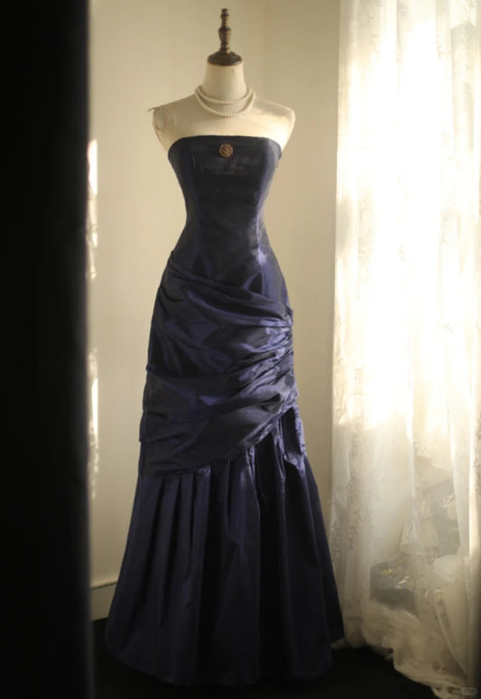 Strapless Navy Blue Prom Party Dresses Unique Long Evening Dress   cg25942