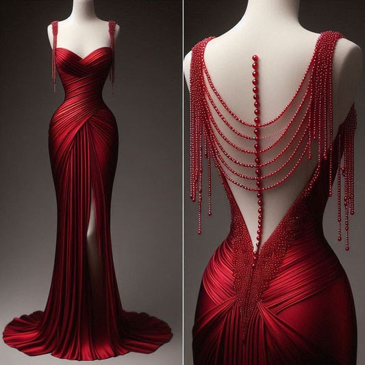 Red mermaid evening dress, sexy sleeveless mermaid long prom dress    cg25770