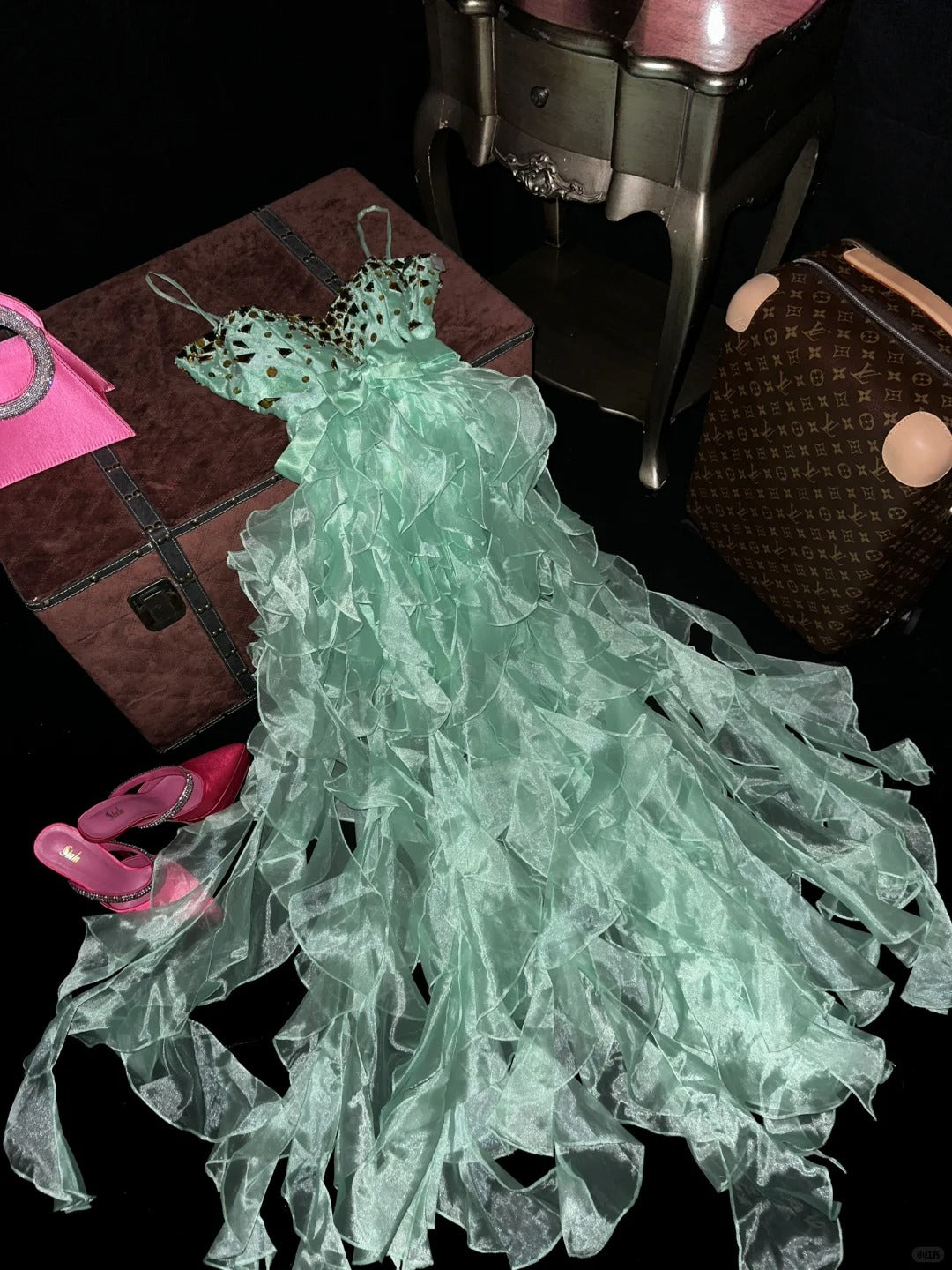 Vintage Mint Green Long Prom Party Dresses Unique Evening Dress   cg26074