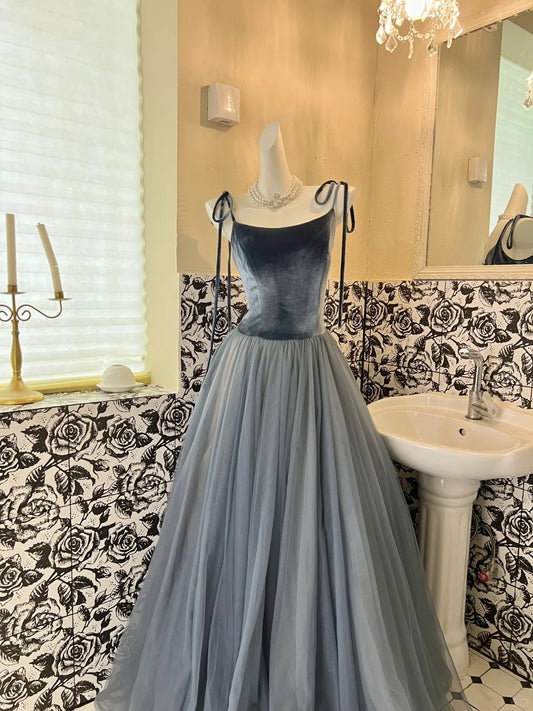 A Line Gray Tulle Princess Evening Dress for Girls Long Party Gowns    cg25782