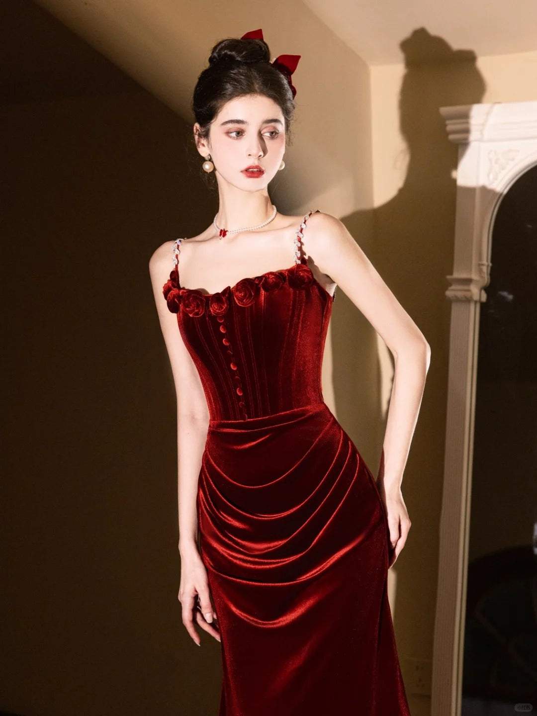 Burgundy Mermaid Velvet Vintage Evening Dresses,Sleeveless Party Gowns  cg25489
