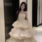 A Line Strapless Light Champagne Tulle Long Evening Dress Prom Dresses     cg25649