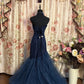 Navy Blue Tulle Mermaid Evening Dresses,Sleeveless Party Prom Dress  cg25481