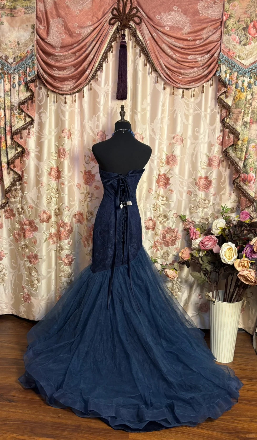Navy Blue Tulle Mermaid Evening Dresses,Sleeveless Party Prom Dress  cg25481