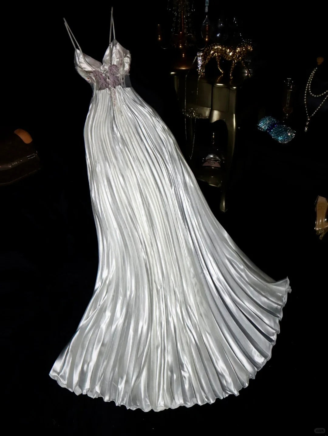 A Line Vintage Spaghetti Straps Long Prom Party Dresses Unique Evening Dress   cg26064