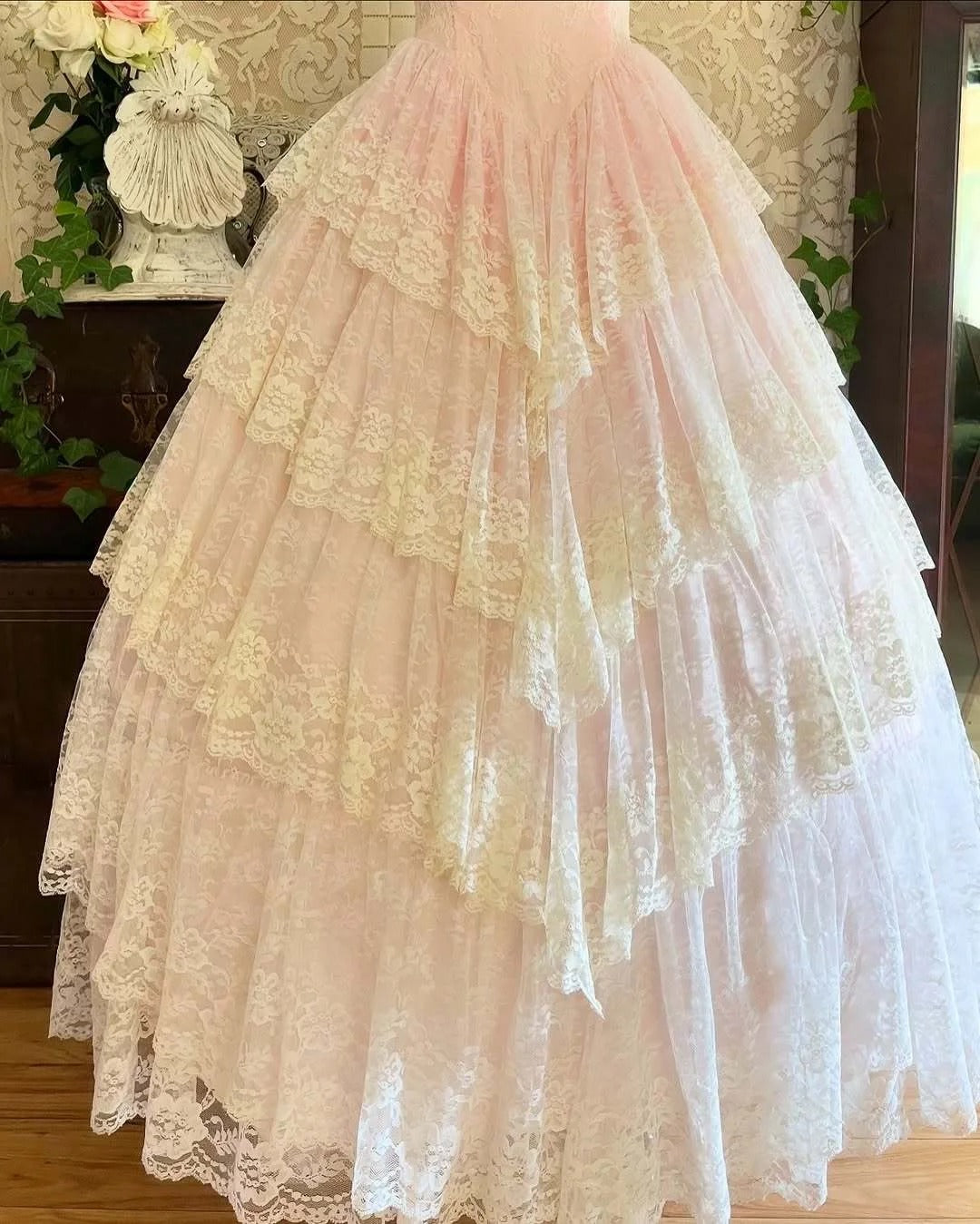 A Line Pink Prom Party Dresses Lace Tulle Unique Evening Dress   cg26047