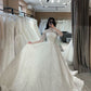 Luxury A-line Wedding Dress Square Neck Long Sleeves Lace Sequin Bridal Gown     cg26038