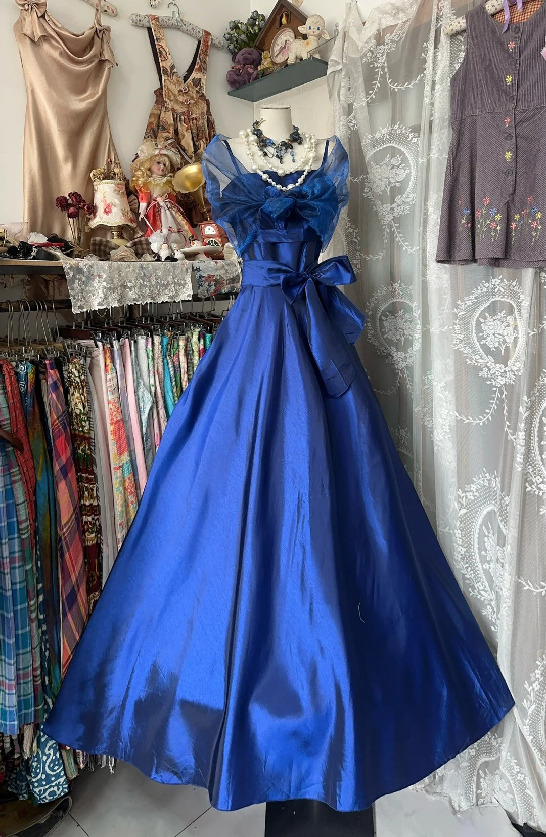 A Line Royal Blue Vintage Long Party Dress Evening Dress Prom Dresses     cg25753