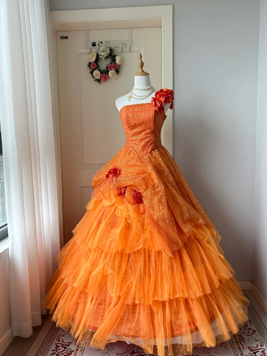 A Line Orange Prom Party Dresses Unique Long Evening Dress Vintage Princess Dress   cg25991