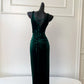 Green Velvet Vintage Evening Dresses,Sleeveless Party Gowns  cg25488