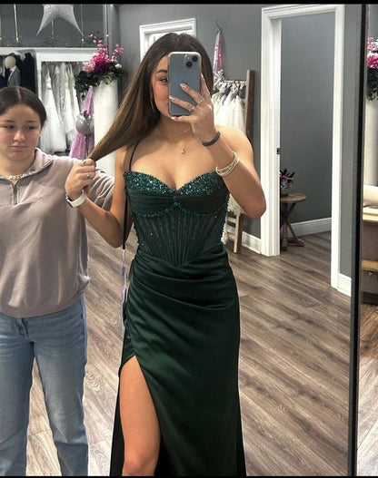 Dark Green Prom Party Dresses Sweetheart Unique Evening Dress   cg25911