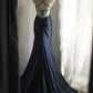 Navy Blue Satin Simple Prom Party Dresses Unique Long Evening Dress   cg25946