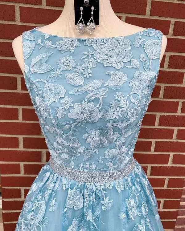 Blue lace long prom dress blue evening dress   cg14828
