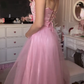 A-Line Tulle Midi Prom Dress, Pink Formal Dress Evening Dress    cg25431