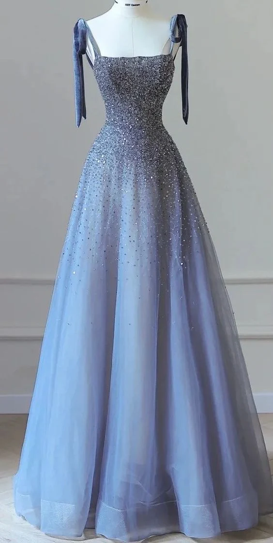 Tulle A Line Prom Dress Spaghetti Strap Mermaid Evening Dress  cg26235