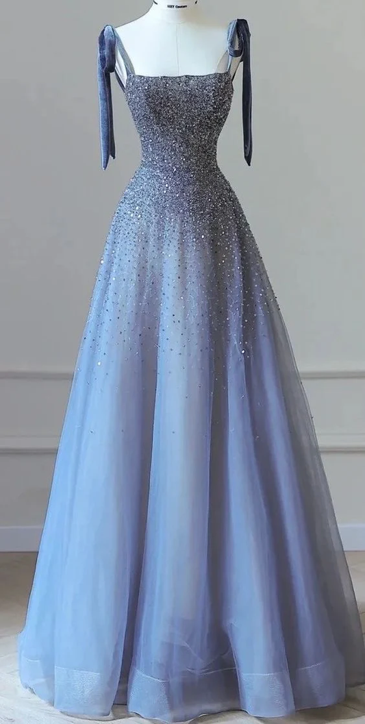 Tulle A Line Prom Dress Spaghetti Strap Mermaid Evening Dress  cg26235