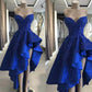 Royal Blue High Low Evening Party Dresses Sweetheart Beaded Lace Applique Ruffles Skirt Summer Occasion Prom Gowns  cg1995