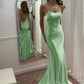 Cute Mermaid Scoop Neck Pink Satin Long Prom Dress    cg25397