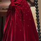 Burgundy Velvet Prom Party Dress With Gloves Birthday Party Dress With Beads    cg26312