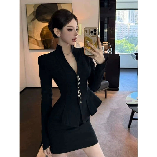 V-neck fitted waist sexy bodycon skirt suit for autumn G045