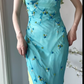 Vintage Prom Party Dress Spaghetti Straps Blue Evening Dress Birthday Outfit cg26360