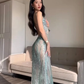 Pretty Mermaid Spaghetti Straps Sequin Green Long Prom Dresses Evening Dress cg26143