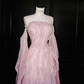 Sweet Strapless Sheath Long Prom Dresses Tulle Pink Evening Dresses cg26123