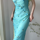 Vintage Prom Party Dress Spaghetti Straps Blue Evening Dress Birthday Outfit cg26360