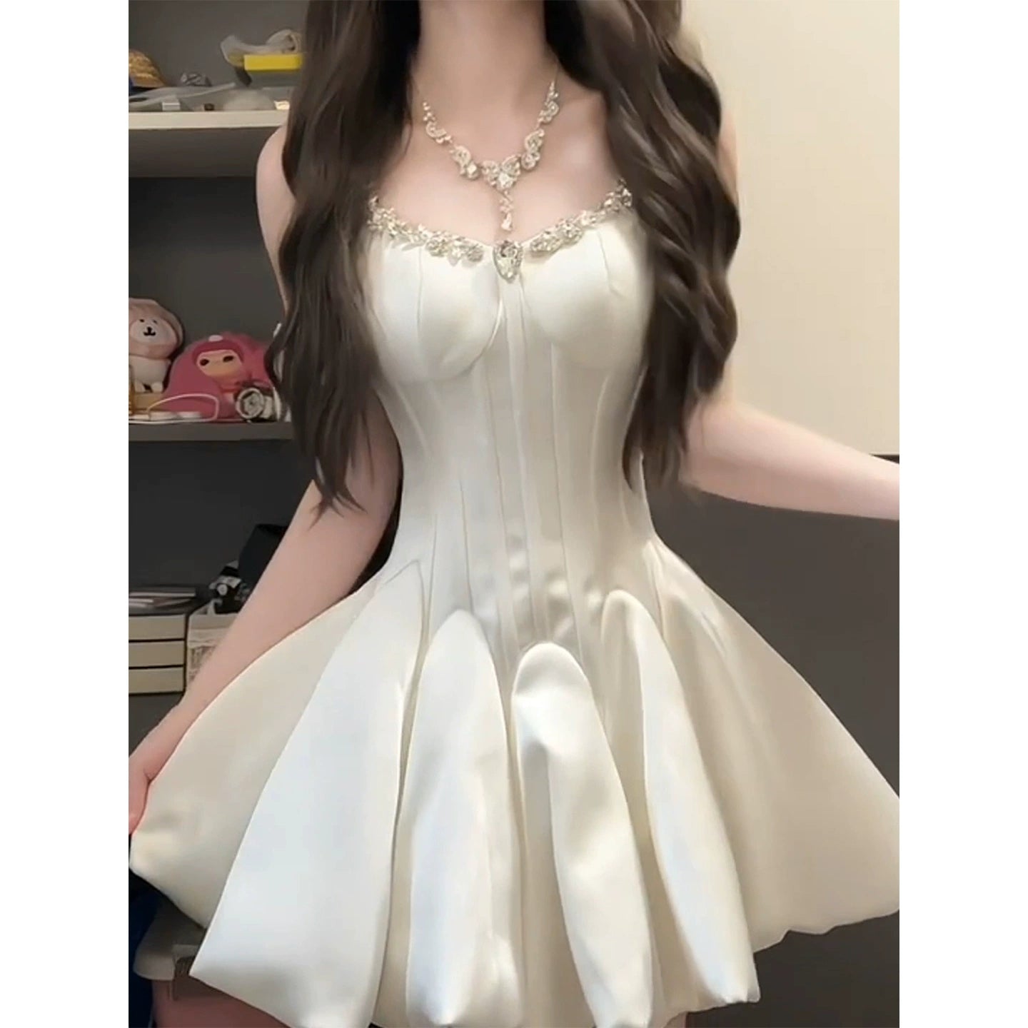 Sparkling diamond halter dress, princess dress G004