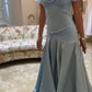 Blue Off-the-shoulder Elegant A-Line Long Prom Dress Birthday Dress   cg25465
