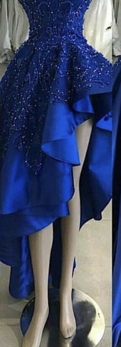 Royal Blue High Low Evening Party Dresses Sweetheart Beaded Lace Applique Ruffles Skirt Summer Occasion Prom Gowns  cg1995