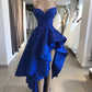 Royal Blue High Low Evening Party Dresses Sweetheart Beaded Lace Applique Ruffles Skirt Summer Occasion Prom Gowns  cg1995