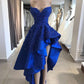 Royal Blue High Low Evening Party Dresses Sweetheart Beaded Lace Applique Ruffles Skirt Summer Occasion Prom Gowns  cg1995