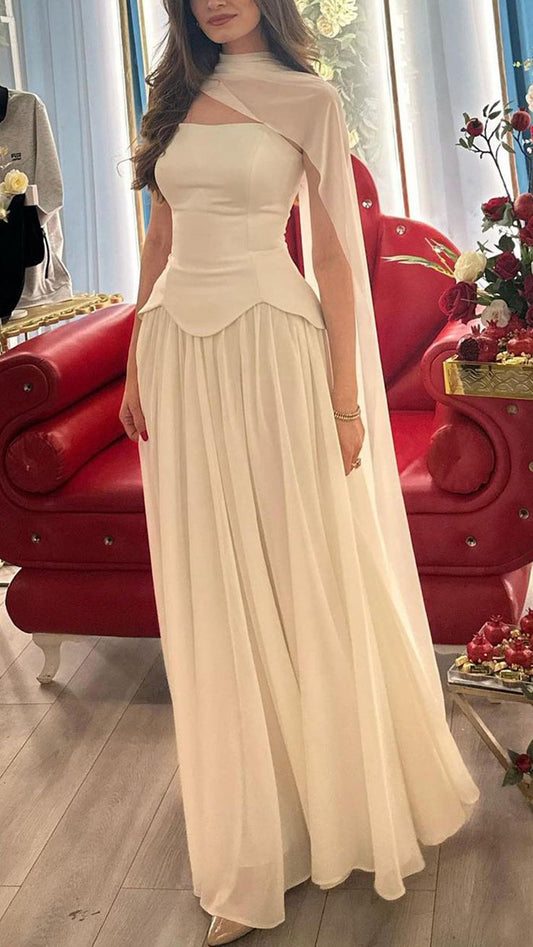 off-shoulder sleeveless pleated chiffon a-line party dress cg26172