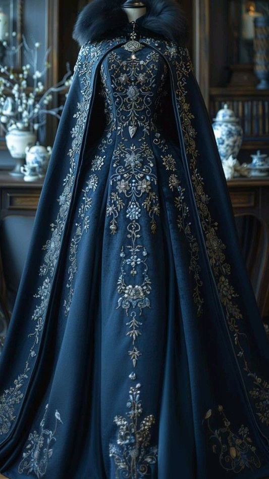 Aesthetic Ball Gown High Neckline Navy Blue Party Dresses Long Prom Dress Evening Dresses cg26222