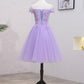 Light Purple Lace And Tulle Off The Shoulder Homecoming Dress, Short Party Dress  cg9056